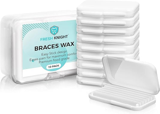 Braces Wax White 10 Pack. Dental Wax for Braces & Aligners, Unscented & Flavorless - 50 Premium Orthodontic Strips Food Grade Fresh Knight