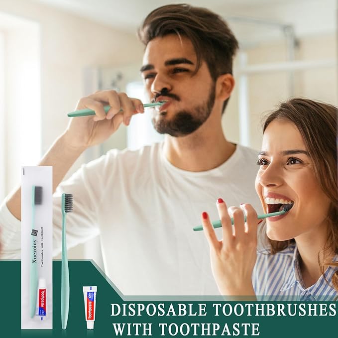 Disposable Toothbrushes with Toothpaste,500 Pack Green Individually Wrapped Disposable Travel Toothbrushes Kit in Bulk for Homeless,Nursing Home,Hotel,Charity