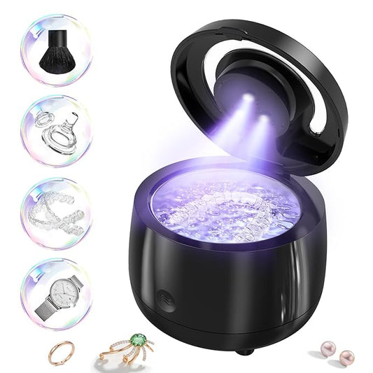 Ultrasonic Retainer Cleaner, 43kHz Ultrasonic Denture Cleaner Jewelry Cleaning Machine Eyeglass Cleaner for Watches Dentures Ring Razor Makeup Brush
