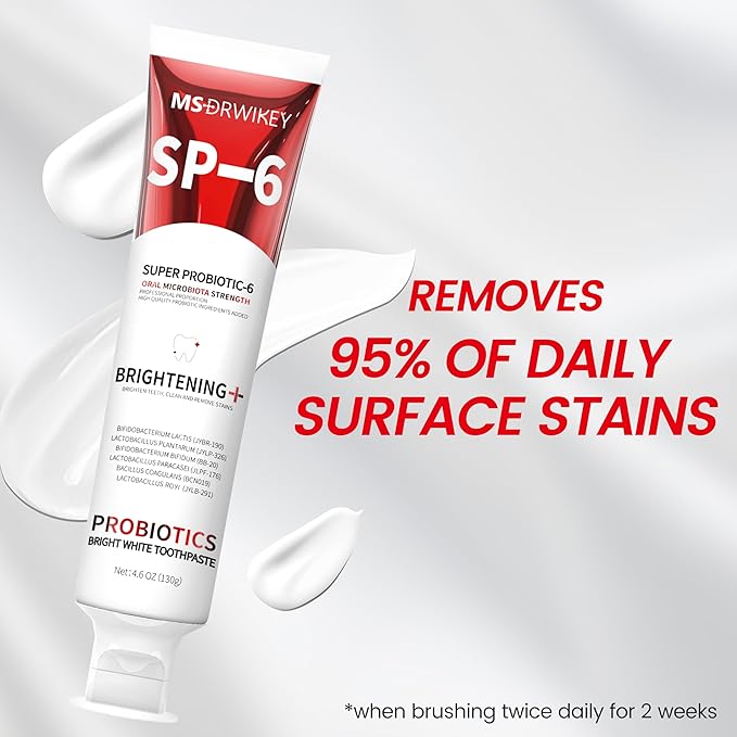 SP-6 Probiotic Whitening Toothpaste - Enhanced Formula with 6 Probiotics and Gum Health - Enamel-Safe, Fluoride-Free, Fresh Mint Flavor, 4.6oz (1)