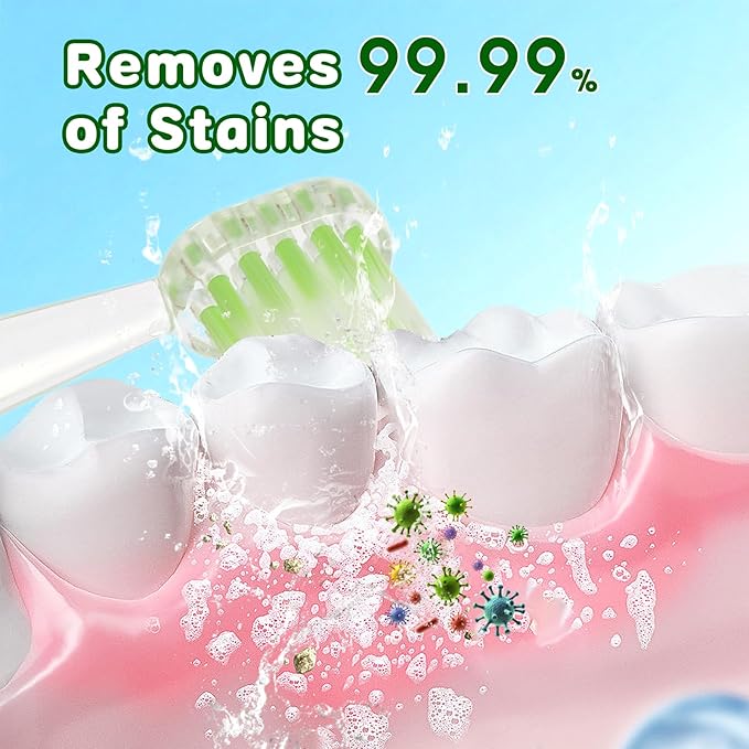 Kids Electric Toothbrush Sonic Battery-Powered for Toddler Ages 2-10, 2-Min Smart Timer LED Light with 3 Color Cleaning Modes, Green FunBear Boys Girls 2 Replacement Heads