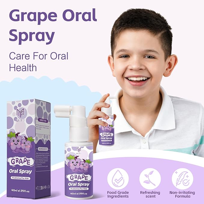 Kids Oral Spray - Probiotic Fruit Flavored Toothpaste Helper for Toddlers, Daily Fresh Breath, Gentle Oral Care Spray for Children (2Pack, Grape)