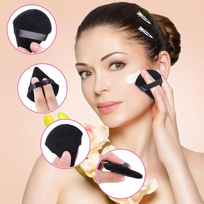 24 Pieces Powder Puff Face Triangle Powder Puff Soft Velour Makeup Puff Velour Puffs for Face Wet and Dry Cosmetic Foundation,Body Powder Blender Loose Mineral Powder Makeup Tool(Black,24 Pcs)