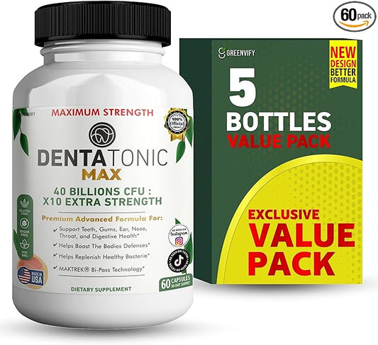 Denta Tonic Max Probiotic Supplement, 40 Billion CFU, 60 Capsules, Supports Oral & Digestive Health (5)