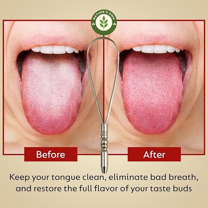 Nature's Own Tongue Scraper for Adults with Eco Friendly Travel Case 100% Stainless Steel, Reduce Bad Breath, Tongue Scrubber, Easy to Use, Tongue Cleaner for Oral Care & Hygiene