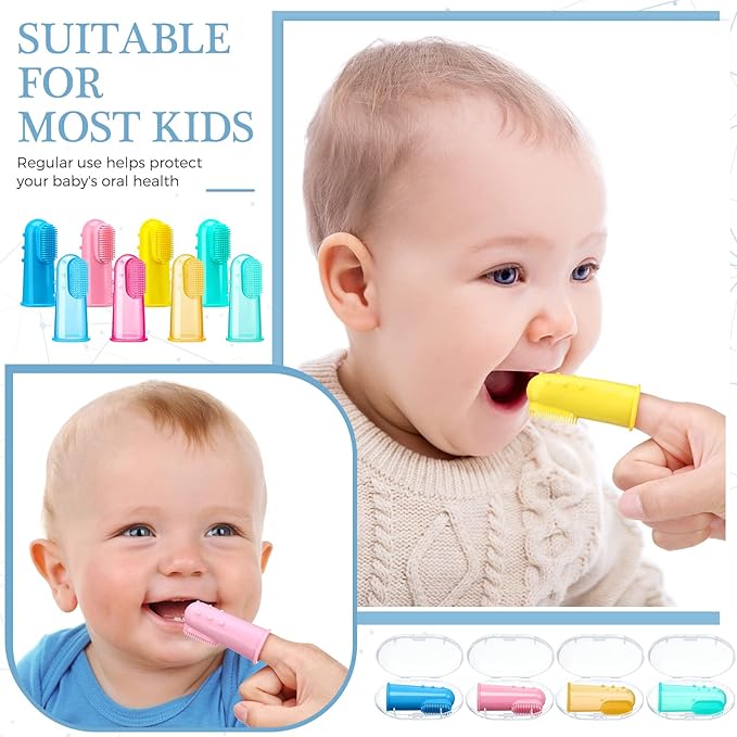 Zopeal 8 Sets Baby Finger Toothbrush for Toddler Kids with Boxes Travel Storage Case Silicone Soft Finger Toothbrush for Infant Newborns Lids Training Healthy Oral Habits Teething Cleaning Massaging