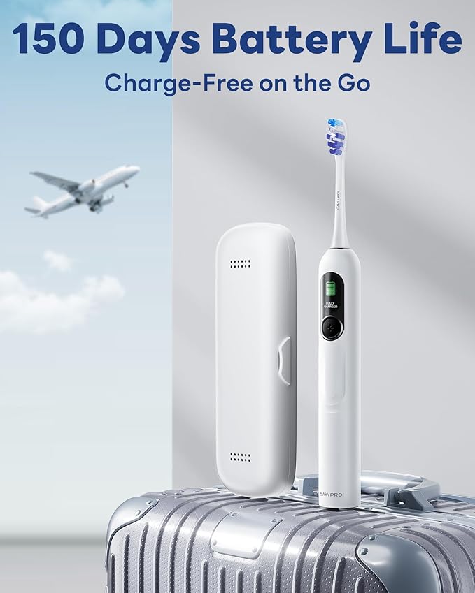 SAKYPRORAL Electric Toothbrush with AI Smart Screen for Adults Kids Teens | 6 Brush Heads | 150-Day Battery, Real-Time Brushing Map | 5 Whitening Modes, Travel Case | Sonic Toothbrush (White)
