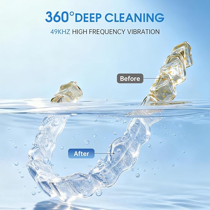 Ultrasonic Retainer Cleaner with UV Light, 49kHz Dental Ultrasonic Cleaner Machine with Digital Timer,Stainless Steel Tank for Retainers, Aligners, Dentures, Night Guards & Jewelry-White