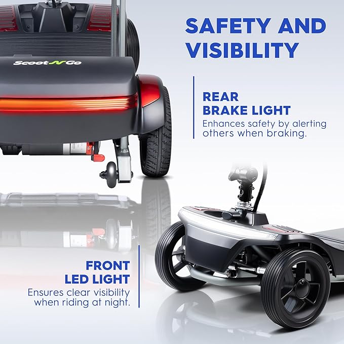 Mobility Scooters for Seniors & Adults Lightweight Foldable 15.53 Miles Airline Approved Removable Battery Powered Wheelchair with Detachable Front Bag & USB Charger Port