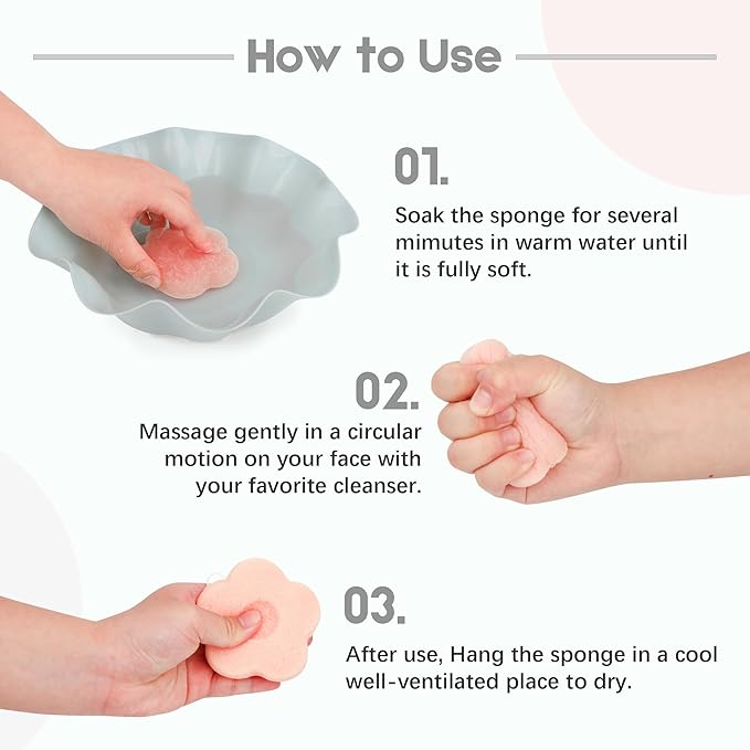 Konjac Facial Sponges Scrubbers Set for Cleansing Exfoliating Washing Face Body, Organic Natural Face Sponge Puffs for Exfoliator Skincare Makeup Removal, Safe for Women Men Sensitive Oily Dry Skin
