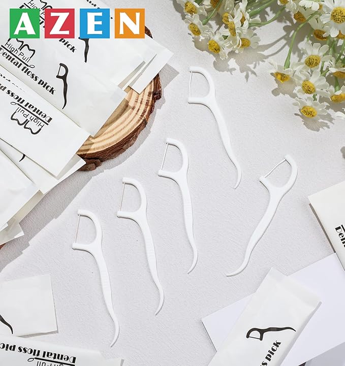 AZEN 600 Count Dental Floss Bulk, Individually Wrapped Floss Picks, Toothpicks Flossers for Adults, Ideal Travel Flossers for Deep Cleaning