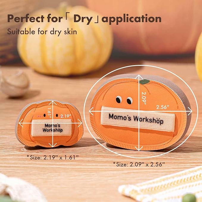 Momo's Workshop Pumpkin Makeup Sponge Set (3pcs) - Large & Small Cushion Puffs for Halloween Themed,Rubycell Material for Flawless Foundation Application, Travel-Friendly & Storage Case