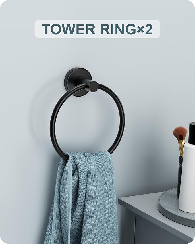 Matte Black Bathroom Hardware Set, 10 Pieces Towel Bar Set Bathroom Accessories with16'' Towel Bar, Towel Ring, Toilet Paper Holder and Towel Hooks