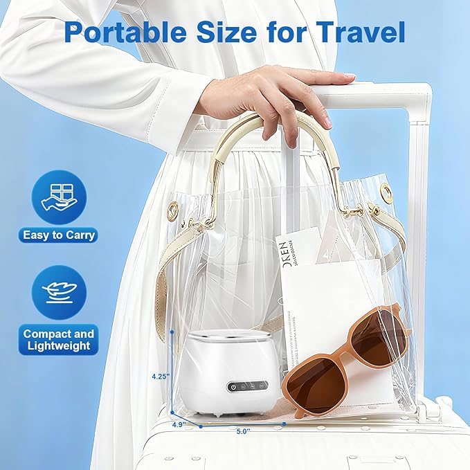 Rechargeable Ultrasonic Retainer Cleaner Machine, 45kHz Portable Dental Cleaning Pod for Dentures, Night Guards, Braces, Aligner, Toothbrush, Jewelry, 3 Cleaning Modes, 200ML Capacity, White