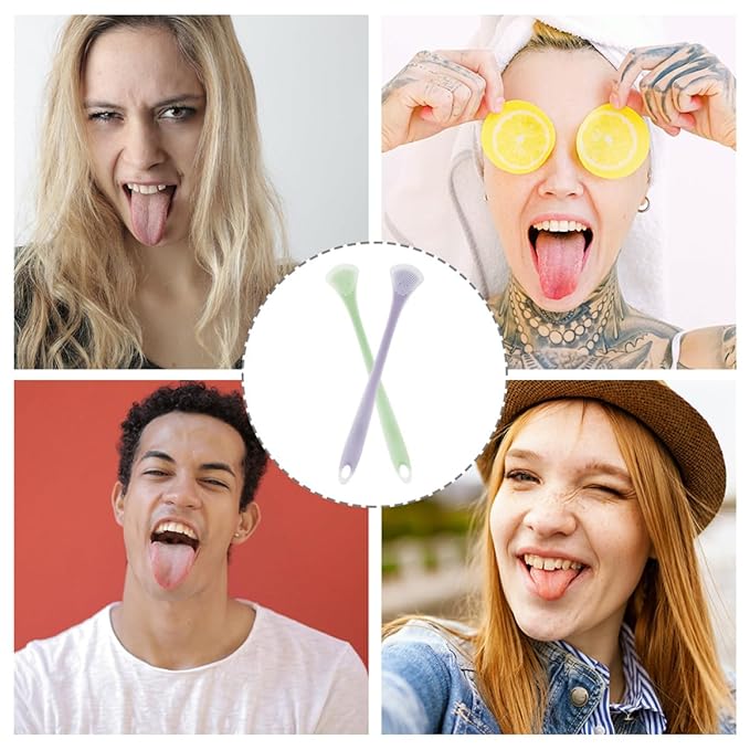 2Pcs Silicone Tongue Scraper for Adults and Dual-Sided Tongue Coating Cleaner Portable Oral Care Tool for Breath Freshening and