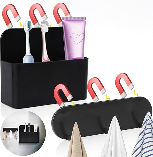 Magnetic Wall-Mounted Toothbrush Holder with Magnetic Hooks for Cruise ，Cruise Ship Essentials 2025- No Drilling Needed for Royal Caribbean & Alaska Cruise Ships, Caribbean Royal Must-Haves(Black)