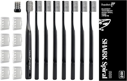Toothbrush [Made in Korea] Shark Spiral Extra Soft Toothbrush for Plaque Removal, Gentle on Gums, Implant (8 Packs)