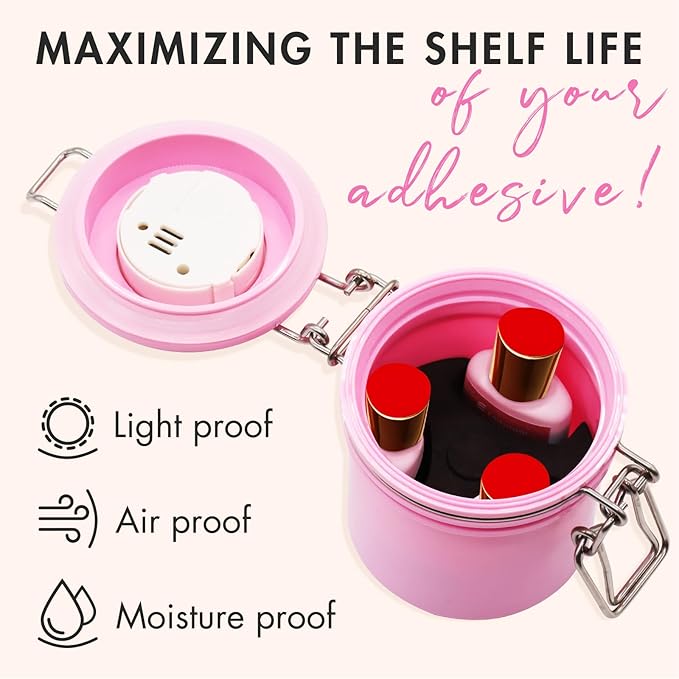 False Lash Glue Storage Tank With Thermometer Adhesive Carbon Sealed Leak-proof Containers Grafting Eyelash Extension Supplies(PINK)