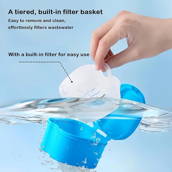 6 Piece Denture Cleaning Kit 3 Double-Sided Denture Brushes, 1 Travel Denture Cleaning Brush Case, and 2 Denture Cases with Strainer Baskets – Complete False Teeth Cleaning Solution