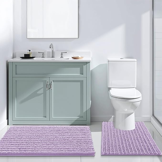 Arotive Luxury Chenille Bathroom Rug Mat, Extra Soft Thick Absorbent Shaggy Bath Rugs, Non-Slip Machine Wash Dry, Plush Bath Mats for Bathroom, Shower and Tub, 47x32, Light Purple