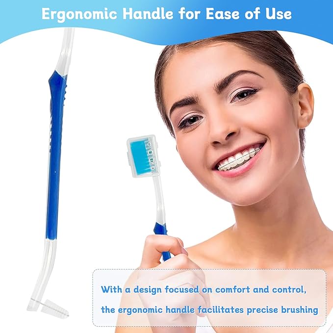 4-Pack Orthodontic Toothbrushes with Double-Ended Design – V-Trim Brush and Interspace Brush for Effective Braces Cleaning, Multi-Colored Set for Oral Dental Care
