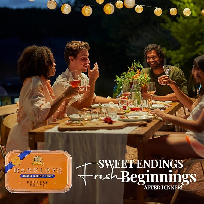 Barkleys Gourmet Pepper & Peach Breath Mints - Strong Pepper & Peach Flavor for Party, After Dinner, Wedding, Every Day Use-Vegan Mints In Reusable Classic Travel Tins, 6 Pack - 50 Count Each