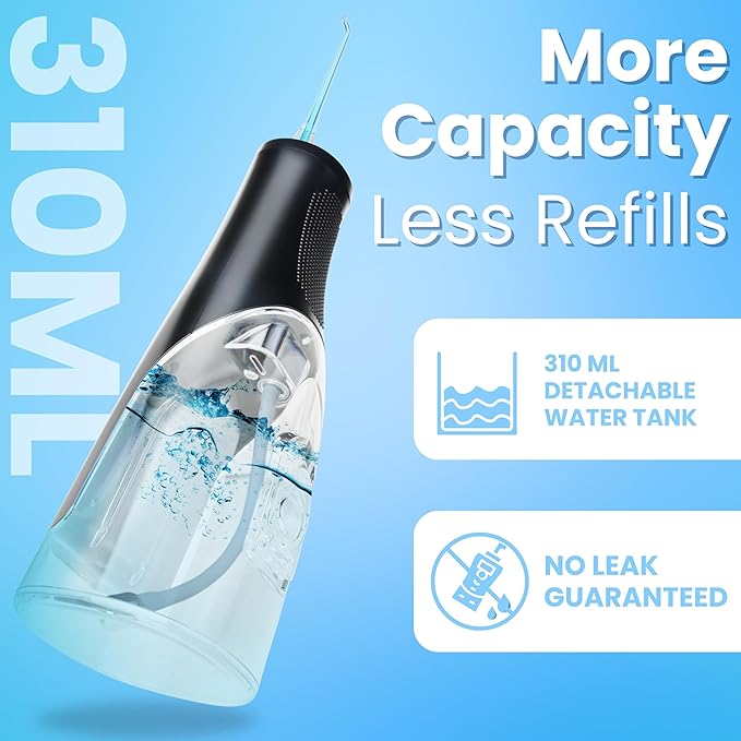 Dental Water Flosser Cordless, 310ML Electric Flosser with 4 Cleaning Modes & 8 Replaceable Jet Tips, IPX7 Waterproof Electric Waterflosser for Teeth Cleaning (8 Tips)