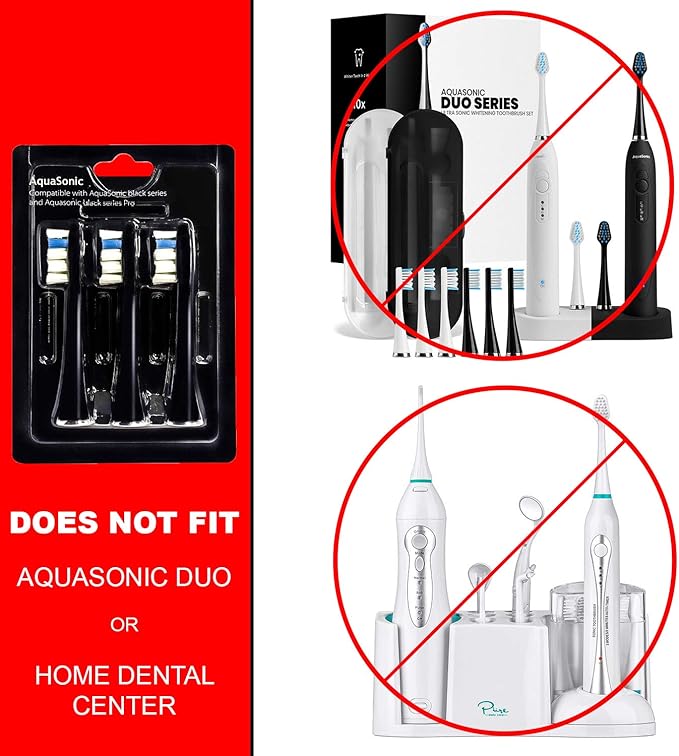 AquaSonic Genuine Proflex Replacement Brush Heads | ADA Accepted | for Whiter Teeth & Gum Care | Compatible with Many AquaSonic Toothbrush Handles (3 Pack Black)