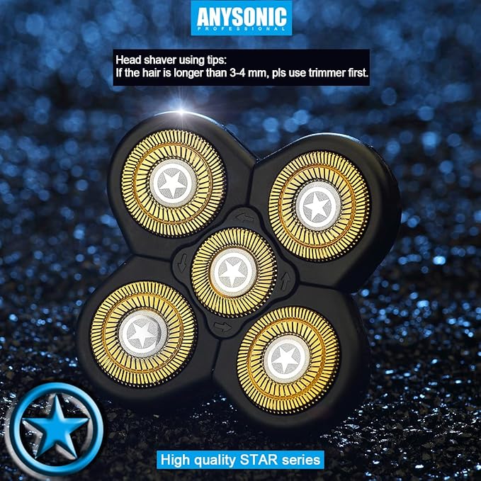ANYSONIC Star 5 Blades Shaver Replacement Heads Compatible with Freedom Gold Head Shaver, ANYSONIC 5 Blades Replacement Blades Wet and Dry Use(5 Blades, Gold)