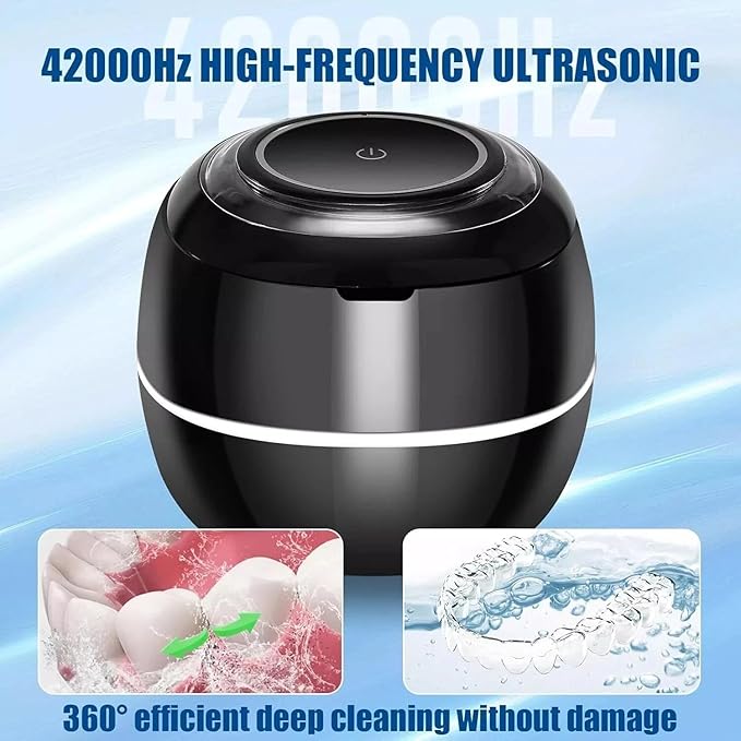 Ultrasonic UV Denture Cleaning Case, Upgraded Ultrasonic Retainer Cleaner Machine, Retainer Cleaner Machine for Night Guards, Braces, Aligner, Toothbrush, Jewelry and More (Black)