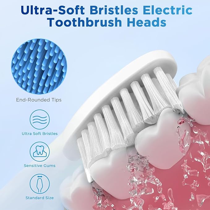 Oralphi Sensitive Gum Care Replacement Brush Heads for Waterpik Complete Care 5.0/9.0 (CC-01/WP-861), STRB-3WW, Ultra Soft Bristles with Cover, Sonic Electric Tooth Brush Refill Heads (8-Pack, White)