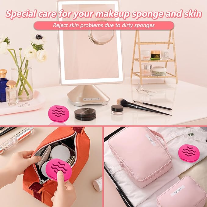Beauty Blender Bolder Silicone Makeup Sponge Case Breathable Make Up Sponge Case Makeup Bag Essentials Suitable for Business or Travel（Rose）