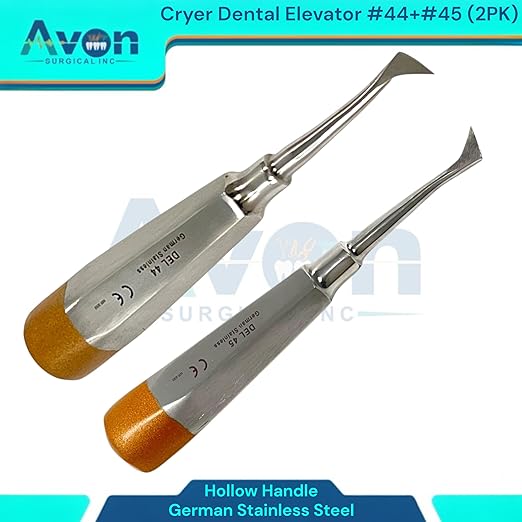 Root and Tooth Extraction Dental Cryer Elevator Pick, Sharp Angled Tip, Color-Coded Handle Ends | Autoclave-Safe German Stainless Steel Dental Instruments (2, #44+#45 Cryer - Set)