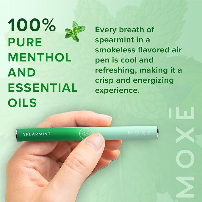 MOXE Natural Spearmint Air Inhaler | Non Electric Long-Lasting Flavored Air Refreshing Support | Oral Fixation Spearmint & Menthol Essential Oils, Craving Relief - 3 Pack