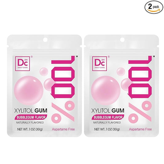 DC24 DAILY CARE 100% Xylitol Gum | Aspartame Free Chewing Gum | Natural Bubblegum Flavored | Sugar Free Gum, 20 Pieces, Pack of 2
