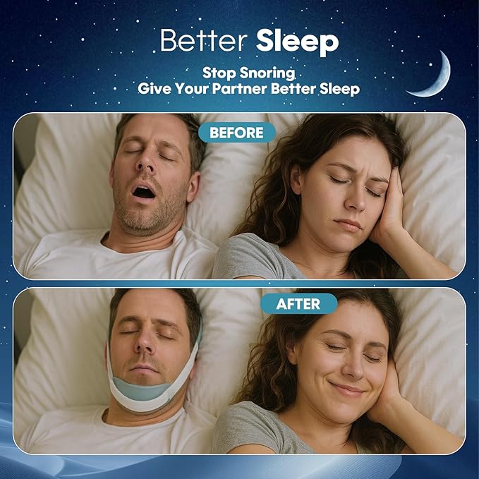 Anti Snoring Chin Strap - Adjustable Snore Stopper for Sleeping | Breathable & Reusable Stop Snoring Solution | Comfortable Anti Snore Device for CPAP Users & Nighttime Snorers