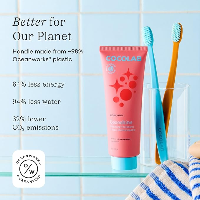 Cocolab Cocobrush, Ultra-Soft Manual Toothbrush, Dentist-Designed, Gentle on Gums, Made from Recycled Plastic, Cherry Blossom