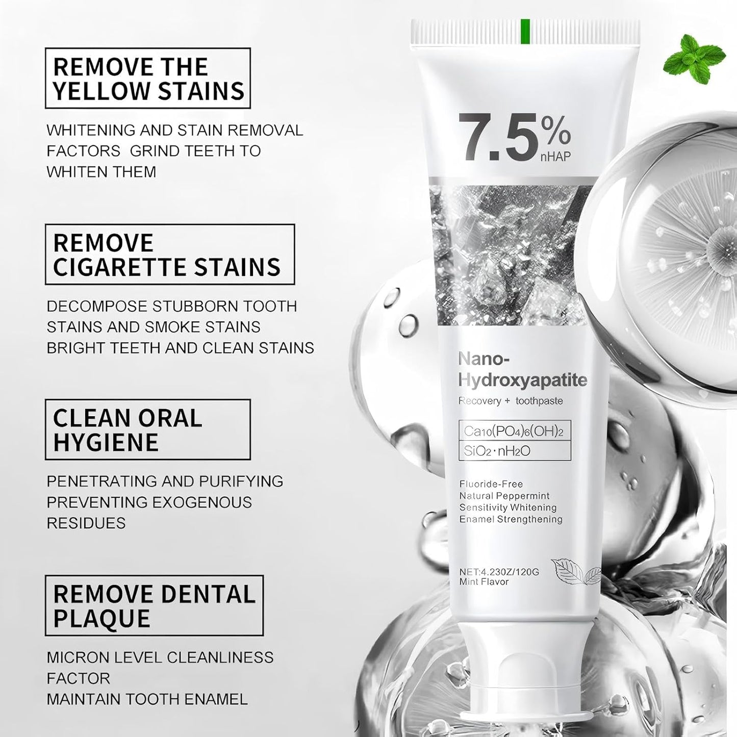 Hydroxyapatite Toothpaste for Advanced Enamel Protection, Fluoride-Free Nano Hydroxyapatite Toothpaste, Gentle and Effective Formula, Fresh Breath, Suitable for Sensitive Teeth 1 Pack