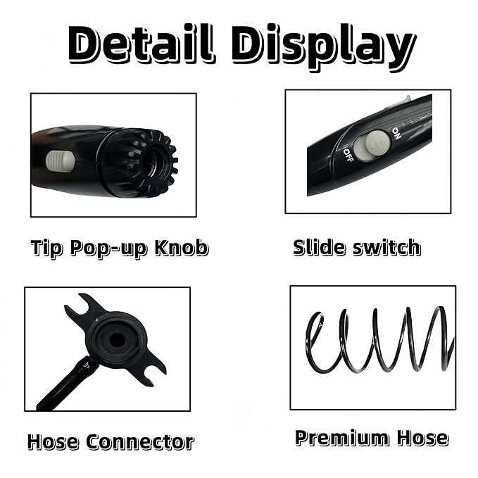 Replacement Hose and Handle Parts Compatible with Waterpik Replacement Parts - Waterpik Water Flosser WP-100 WP-300 WP-660 WP-900 Series Oral Irrigator, Oral Hygiene Accessories(Slide Switch, Black)