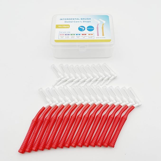 L Angled Reusable Braces Dental Brush Flosser - Cleaner Interdental Toothpick Flossing Head Oral Toothpick Cleaners (1.0mm Red, Normal)