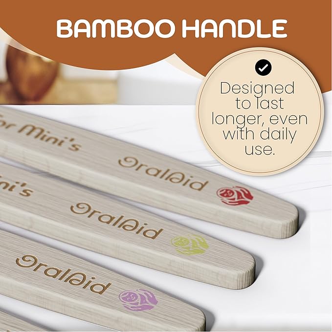 Oral Aid Bamboo Toothbrushes for Kids, Bamboo Handle, Eco-Friendly Kids Bamboo Toothbrush Set, Soft Bristle, Biodegradable Packaging, 4 Pack