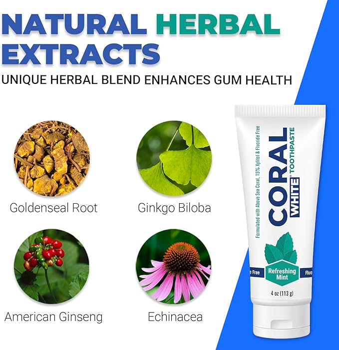 Coral White - Coral White Mint Toothpaste Natural Fluoride SLS Free Coral Calcium Remineralizing Toothpaste 4 Ounce (2 Pack)