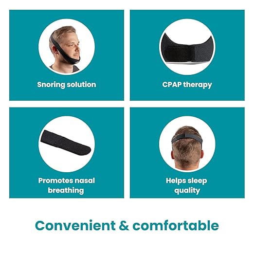 LifeSource Universal Chin Strap for CPAP Users, Made in USA, Chin Strap for Snoring Solution, Breathable, Adjustable, Latex Free, Comfortable Sleep Support for Men & Women, Snoring Support, Black