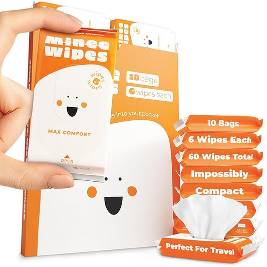 Impossibly Compact Travel Wipes - 99.5% Water - Safe for Sensitive Skin & Hypoallergenic, Resealable, Thick & Durable - For Adults, Kids & Baby Care - Unscented, 10 Pack Total 60 Wipes