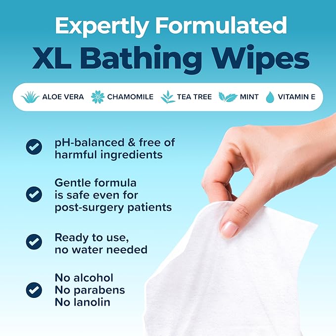 Body Wipes For Adults Bathing No Rinse 200pc XL - Ultra Thick Shower Travel Wipes For Personal Cleansing & Hygiene Essentials, Elderly Care, Incontinence Disposable Washcloths For Women Men