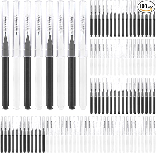 100 Pcs Interdental Brushes, Braces Flossers for Cleaner Braces Brush Soft Dental Brushes Toothpicks Dental Floss Picks Dental for Braces Oral Cleaning(Black, White)