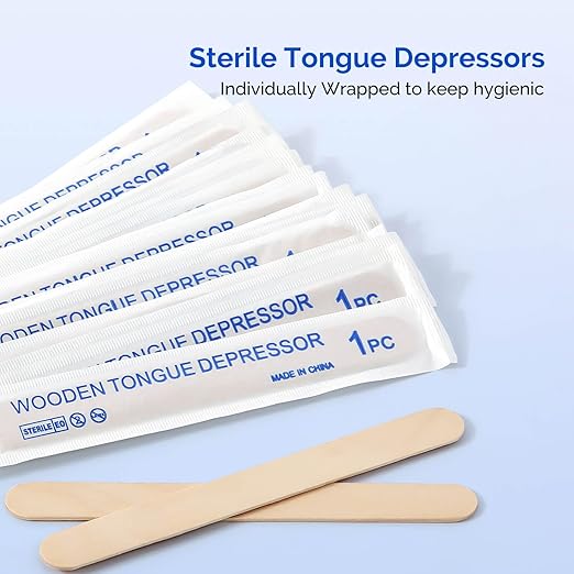 JMU Tongue Depressors Sterile 100 Count, 6" Tongue Depressors Wood Individually Wrapped for Medical Popsicle Crafts
