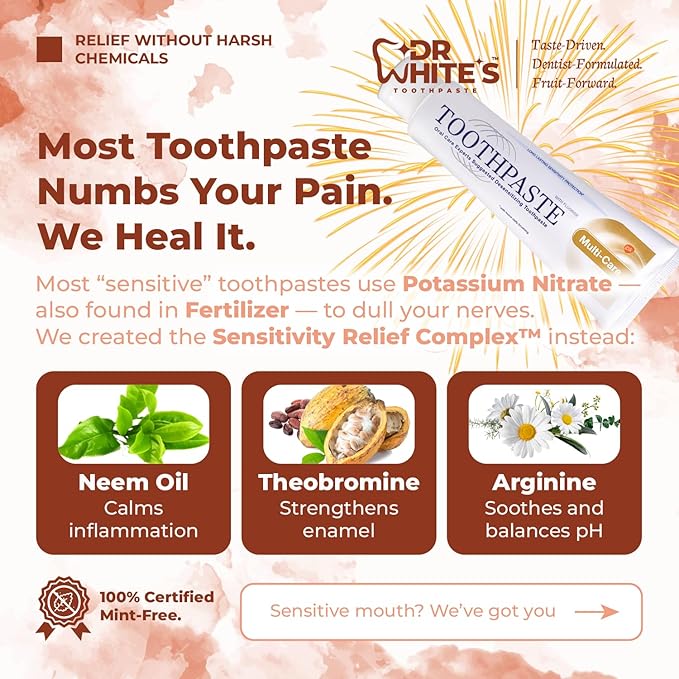 Dr. White’s Fluoride-Free nHA Toothpaste; Dentist-Formulated, Nano Hydroxyapatite + Xylitol, Sensitivity Relief Complex™, Mint-Free, Enamel Safe, Swallow-Safe (3.5 Oz, Sweet Peach)