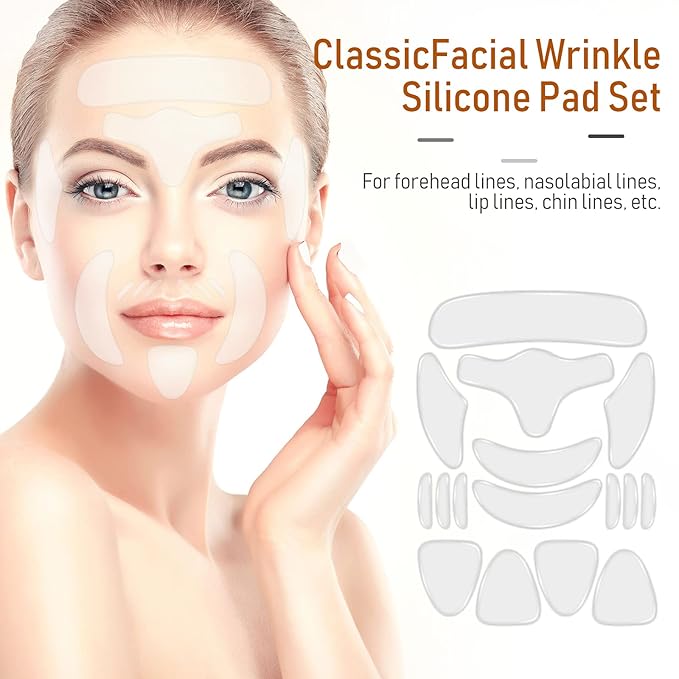 Maitys 32 Pcs Facial Chest Neck Silicone Pad Reusable Face Forehead Patches Facial Sleeping Mask Cover for Smoothing Chest Neck Forehead Eye Mouth (Clear,Milk White)