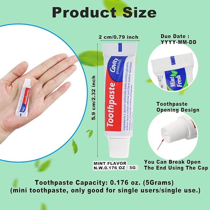HAIFOTRVA 30 Tubes Bulk Travel Size Toothpaste,0.176 oz Extra Small Toothpaste Travel Size Bulk Mint Mini Disposable Toothpaste for Hotel,Guests,Homeless,Charity(Too Small, Only Good for Single Use)
